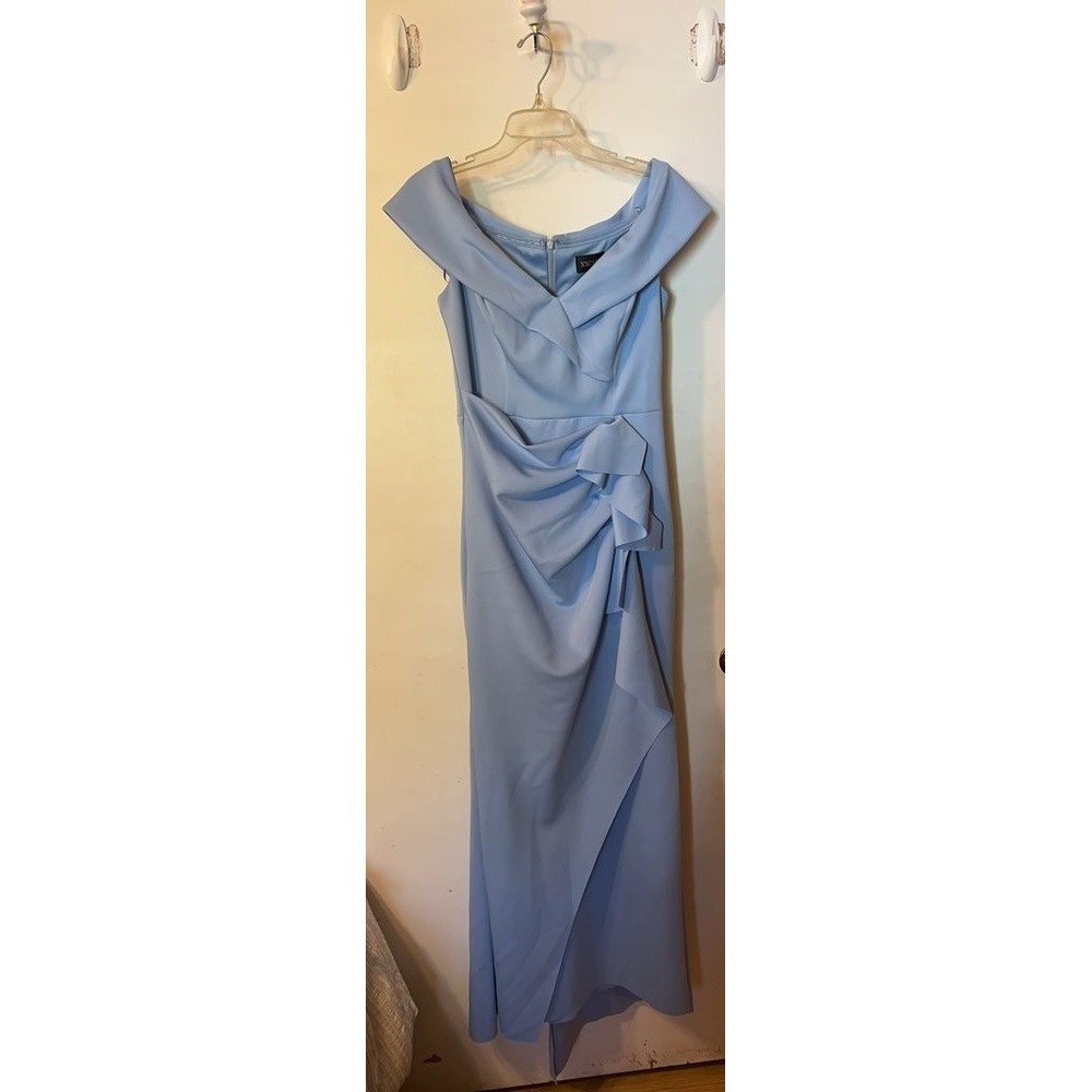 XSCAPE Light Blue Off-Shoulder Evening Gown